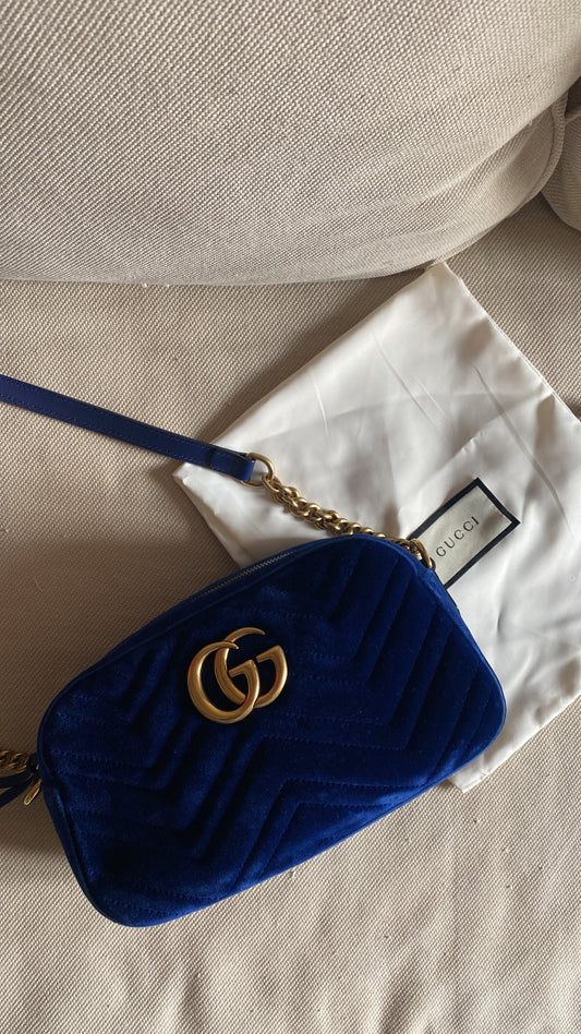 Gucci marmont Camera bag velvet blu