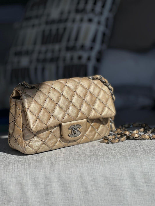 Mini Chanel Timeless in Old Gold