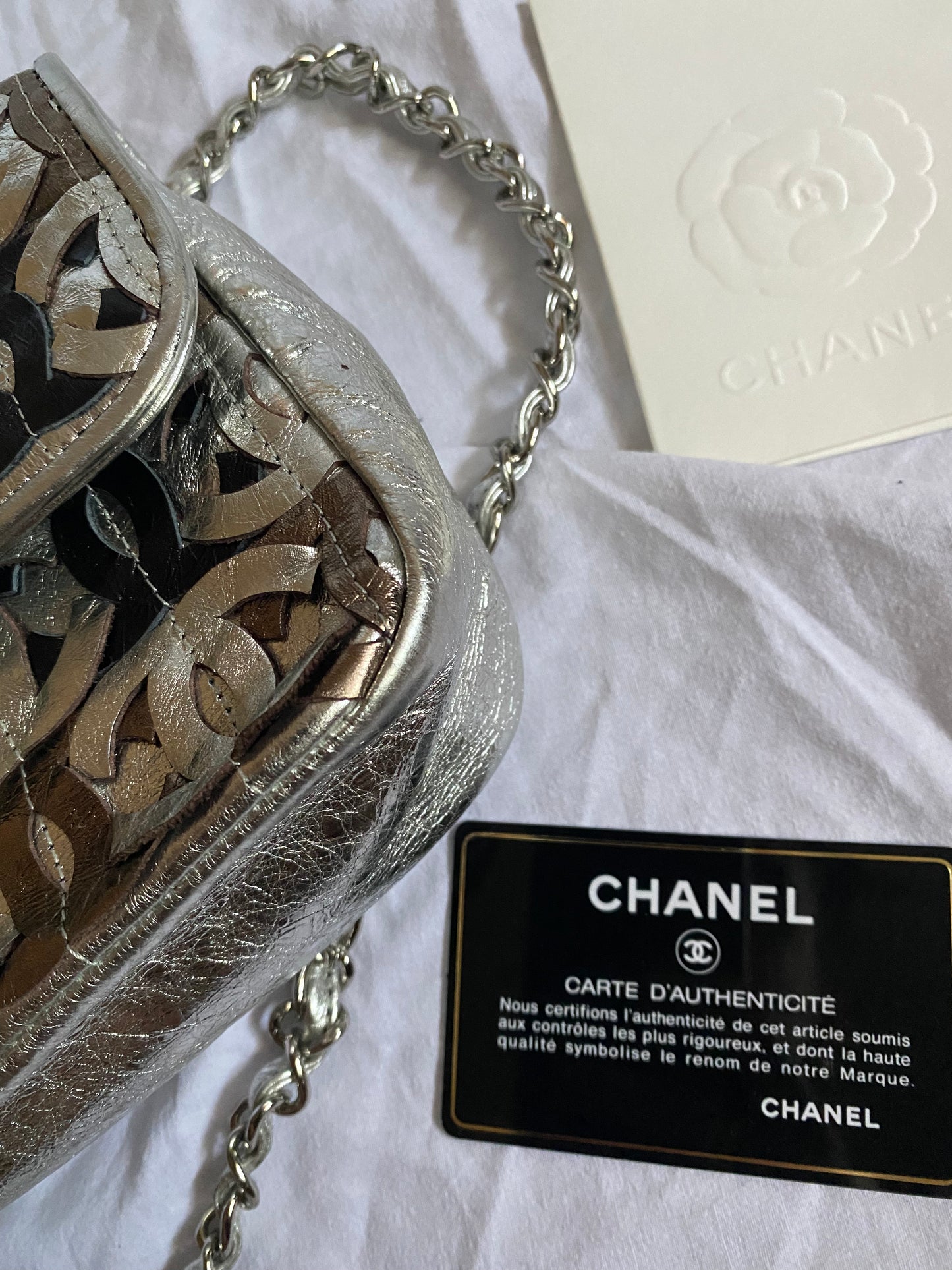 Chanel argento classic Flap cc laser cut metallic