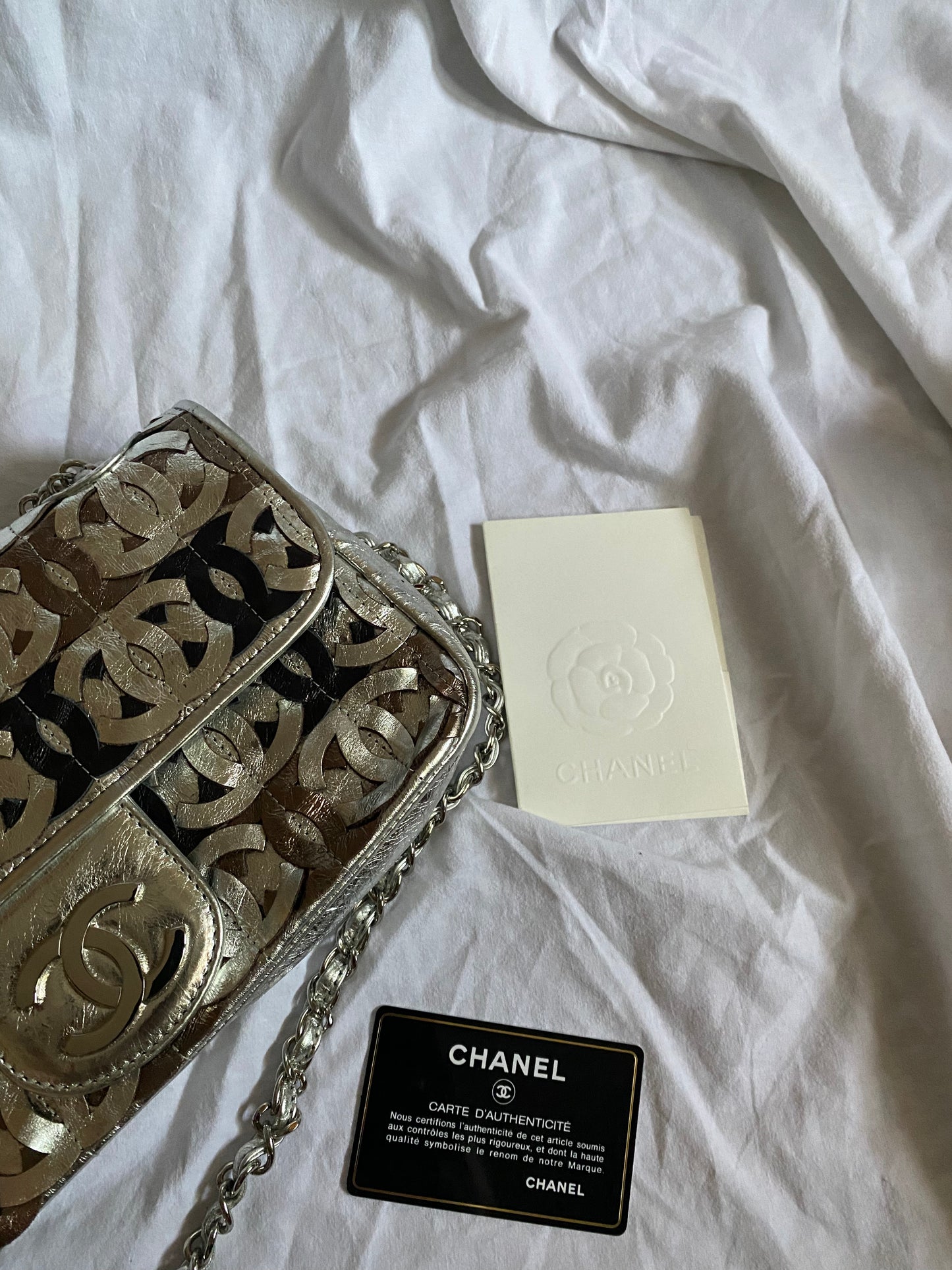 Chanel argento classic Flap cc laser cut metallic