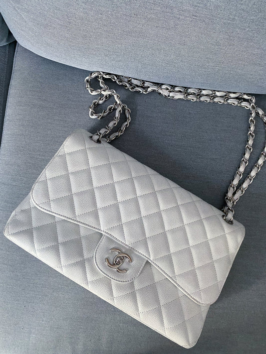 Chanel jumbo caviar edizione limitata bianca